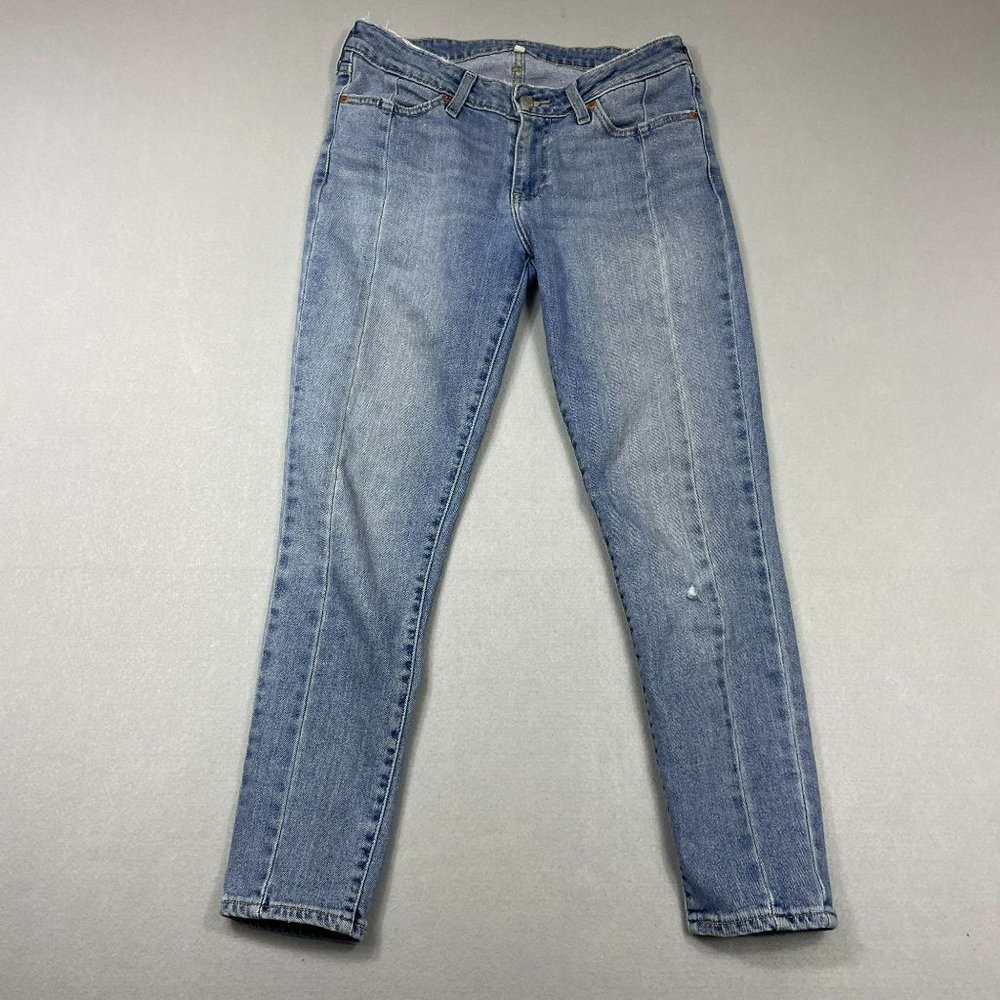 Levis Womens Mid Rise Tailored Front Seam Detail Tapered Jeans Sz 28 Blue Light